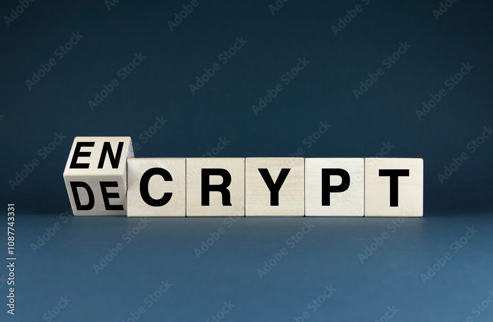 Wooden blocks spelling Encrypt - Decrypt. Wooden blocks spelling Encrypt - Decrypt.