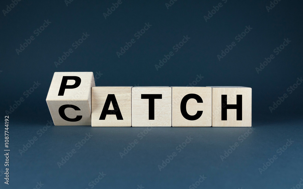 Wooden blocks spelling out Patch - Catch. Wooden blocks spelling out Patch - Catch.