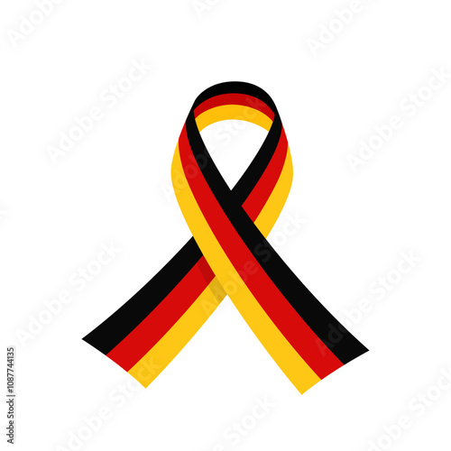 Color awareness ribbon with the German tricolor on white background, vector illustration.