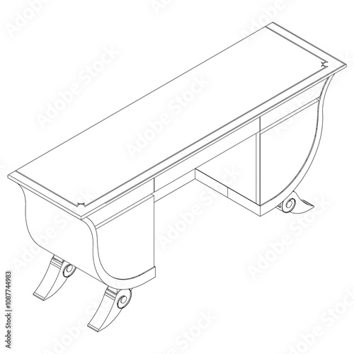 Dressing Table Line Vector Illustration.  Set of Different Views of Dressing Table with Detailed Design Elements, Ideal for Furniture Design and Interior Concepts