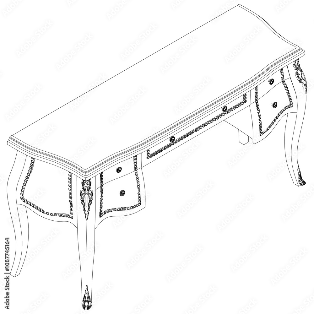Dressing Table Line Vector Illustration. Set of Different Views of Dressing Table with Detailed Design Elements, Ideal for Furniture Design and Interior Concepts Dressing Table Line Vector Illustration. Set of Different Views of Dressing Table with Detailed Design Elements, Ideal for Furniture Design and Interior Concepts