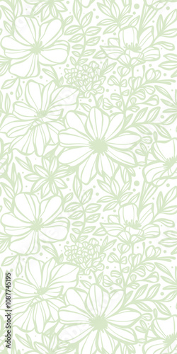 Vertical flower print pattern, seamless repeating spring background, story texture template, floral vector backdrop design