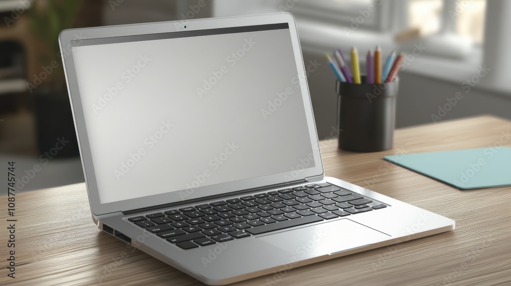 Fototapeta premium The Laptop on Wooden Desk