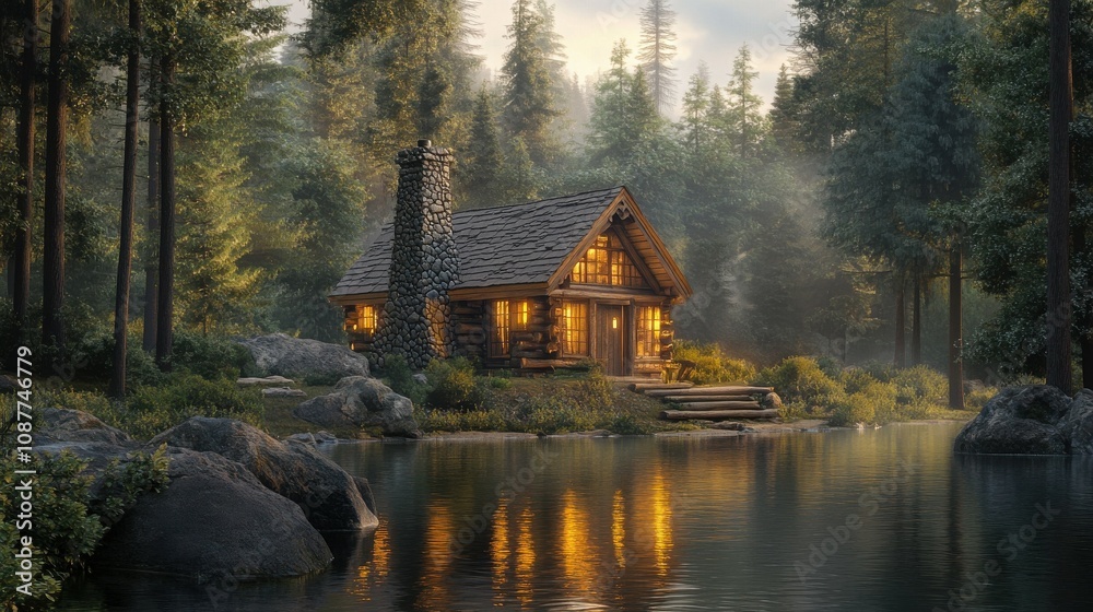 Fototapeta premium Cozy cabin in the woods