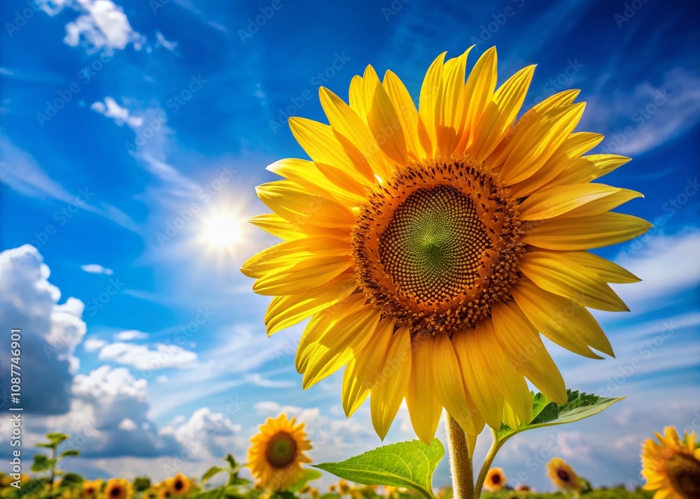 Vibrant Sunflower Against a Clear Blue Sky with Ample Copy Space for Text and Design Elements Vibrant Sunflower Against a Clear Blue Sky with Ample Copy Space for Text and Design Elements