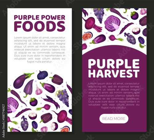 Purple Veggie and Fruit Banner Design Vector Template