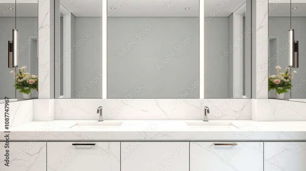 Obraz premium A luxurious bathroom vanity made of white marble with a sleek design and clean lines, luxury, aesthetic