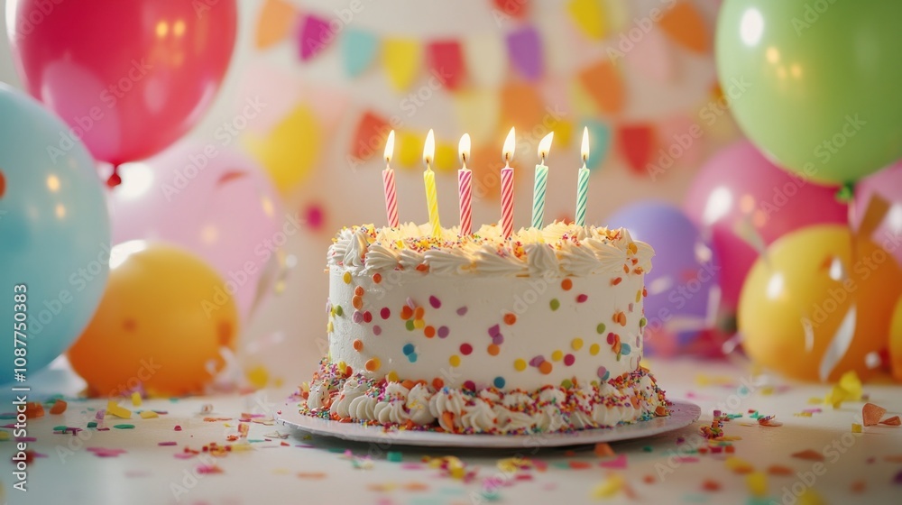 Birthday Cake With Colorful Balloons Birthday Cake With Colorful Balloons