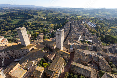Beautiful view of San Gimignano with its medieval towers seen from Torre Grossa