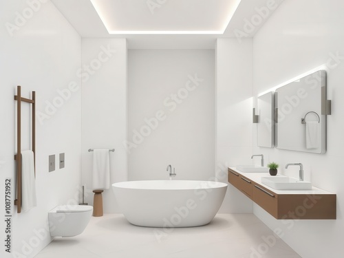 A minimalist modern bathroom with clean lines and sleek fixtures, clean, mirror