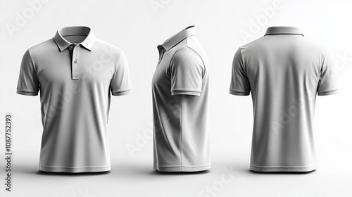 Blank Light Grey Polo Shirt Mockup   Front  Side  Back Views