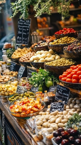 Vibrant Market Stall with Fresh Produce and Organic Vegetables