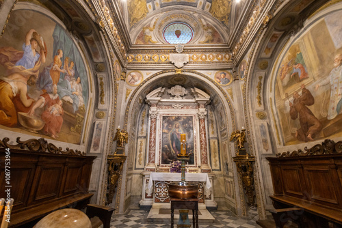 interior of Duomo of San Gimignano also known as Collegiata di Santa Maria Assunta. San Gimignano, Tuscany, Italy.