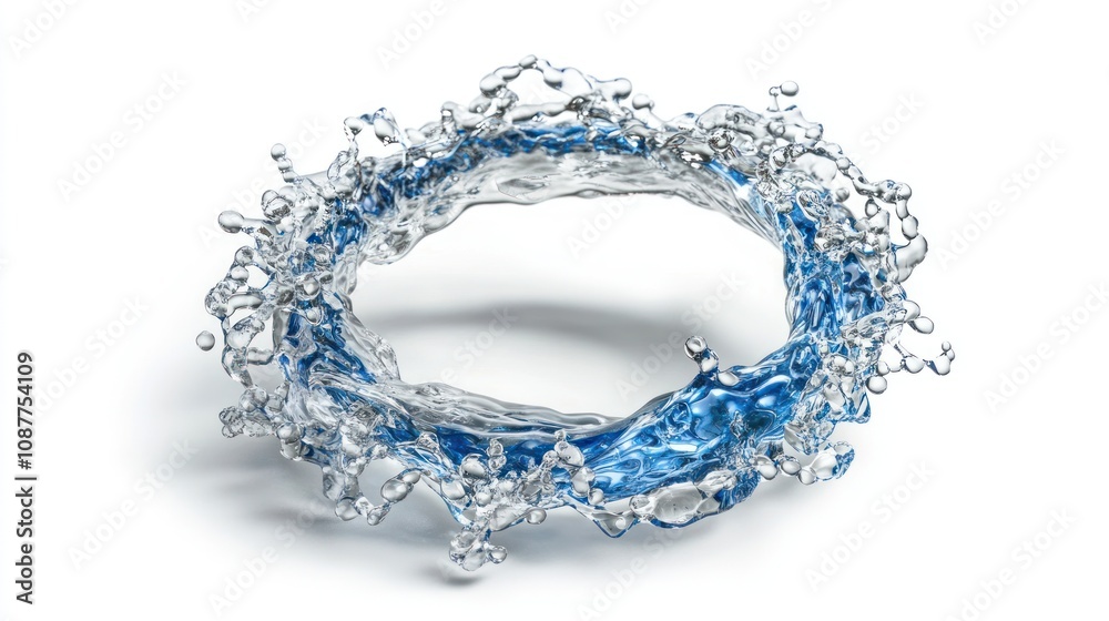 A dynamic splash of water forming a circular shape. A dynamic splash of water forming a circular shape.