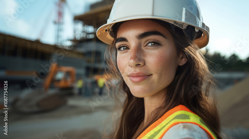 Confident female construction worker on site