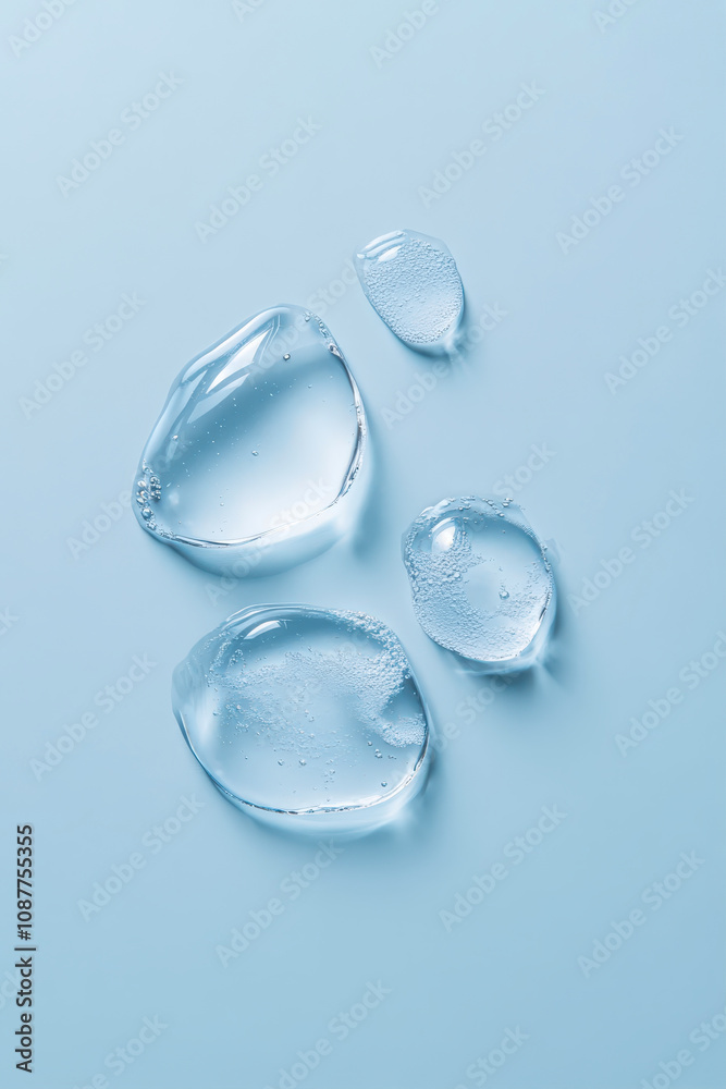 A Drop of Water Rests on a Light Blue Surface With Other Droplets Creating a Tranquil View A Drop of Water Rests on a Light Blue Surface With Other Droplets Creating a Tranquil View