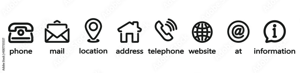 Contact us icon set. Business card, Containing phone, mail, website, Location, Address, telephone, information. Vector illustration for professional networking and contact information exchange. Contact us icon set. Business card, Containing phone, mail, website, Location, Address, telephone, information. Vector illustration for professional networking and contact information exchange.