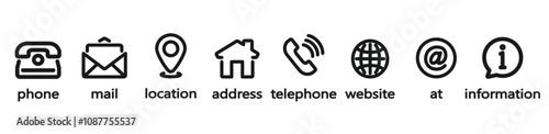 Contact us icon set. Business card, Containing phone, mail, website, Location, Address, telephone, information. Vector illustration  for professional networking and contact information exchange. 