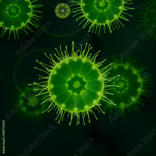 Volvox is a polyphyletic genus of chlorophyte green algae or phytoplankton. photo