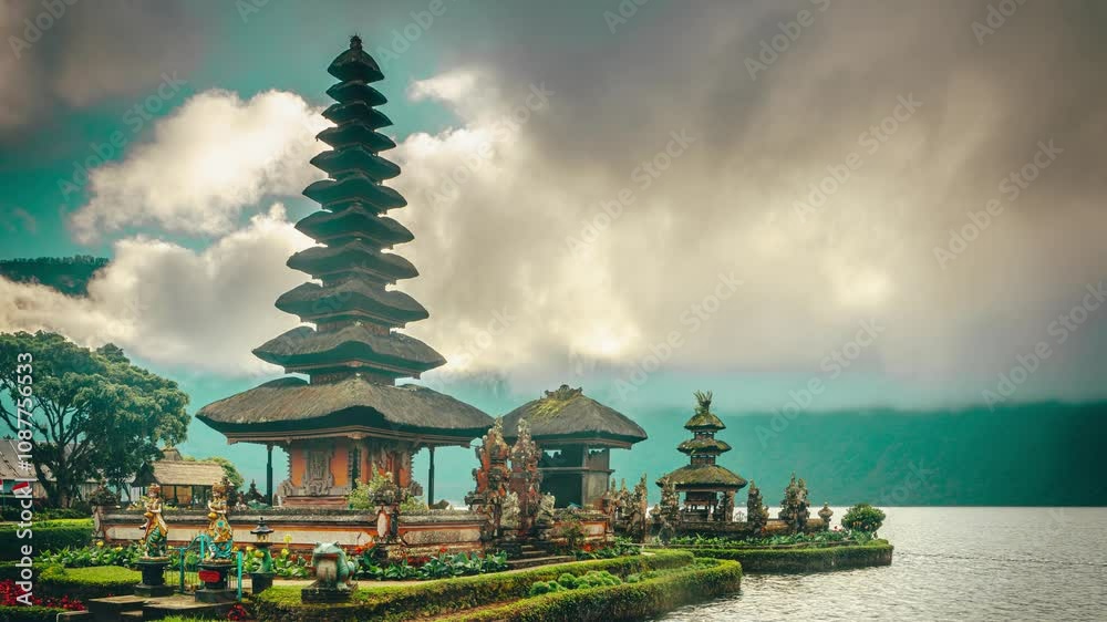 Ulun Danu Beratan Temple in Bali - Bali's Iconic Lake Temple, is both a famous picturesque landmark and a significant temple complex on the western side of Beratan Lake. Bali, Indonesia 4K Time lapse Ulun Danu Beratan Temple in Bali - Bali's Iconic Lake Temple, is both a famous picturesque landmark and a significant temple complex on the western side of Beratan Lake. Bali, Indonesia 4K Time lapse