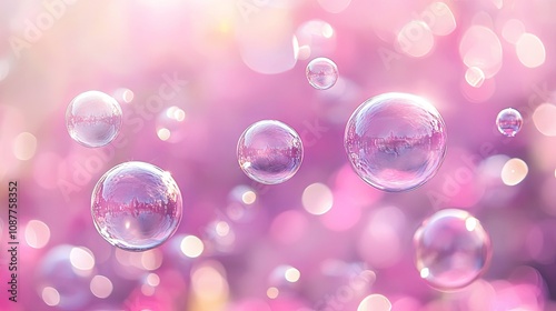 Pink Bubbles Floating in Soft Focus Background - Abstract Photography