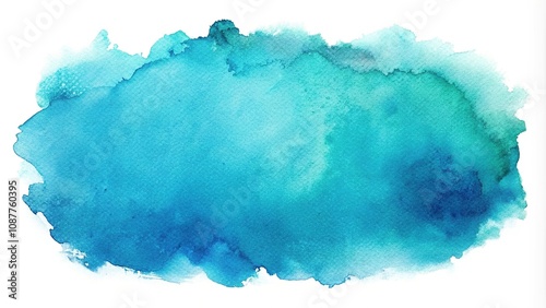Blue and turquoise watercolor smudge on white background, macro shot