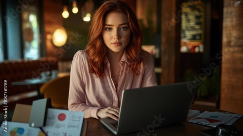 The Woman with Laptop Focused