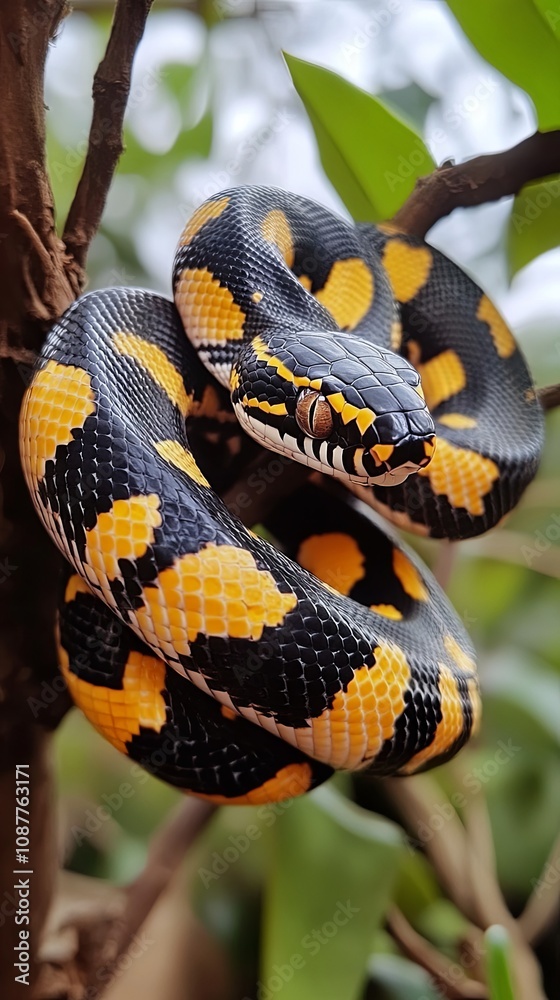 Black and Yellow Snake Coiled on Branch Black and Yellow Snake Coiled on Branch
