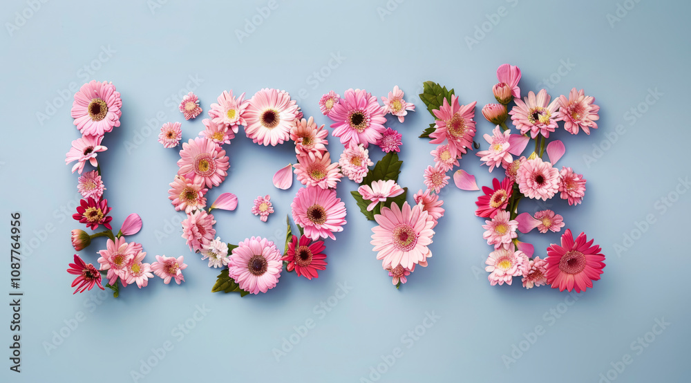 Flower collage that spells word Love with letters composed from different flowers Flower collage that spells word Love with letters composed from different flowers