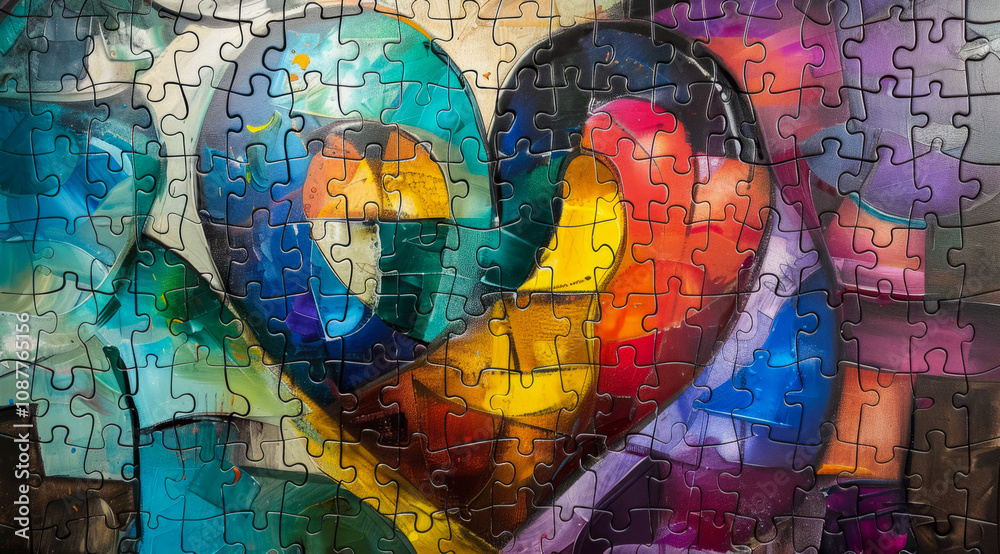 Fototapeta premium Jigsaw puzzle of the heart with vibrant colors