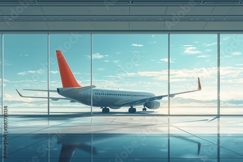 Airplane tail viewed through a futuristic plane window in flight photo