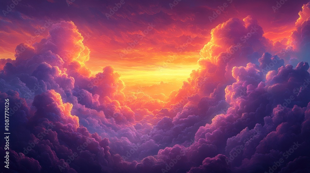 A vibrant sunset with a golden light shining through the clouds. A vibrant sunset with a golden light shining through the clouds.
