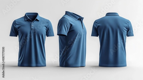 Blue Polo Shirt Mockup  Front  Side  Back Views