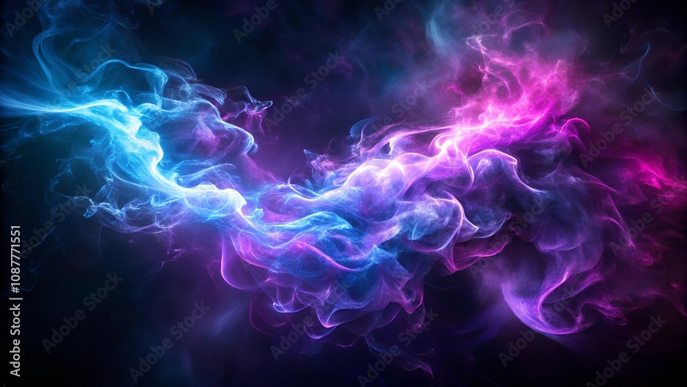Fototapeta premium Neon purple and blue electric smoke on a dark background