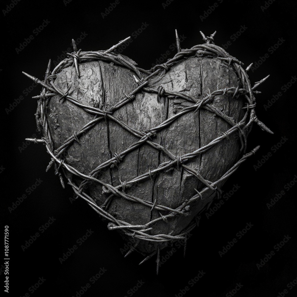 Heart-shaped barbed wire symbolizing emotional pain, strength, and vulnerability Heart-shaped barbed wire symbolizing emotional pain, strength, and vulnerability