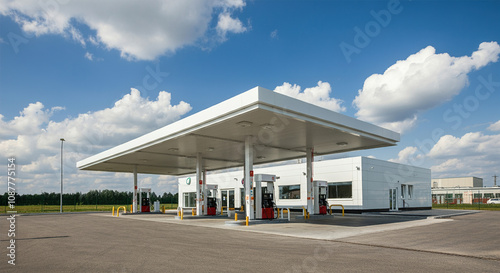 Gas station with clouds and blue sky