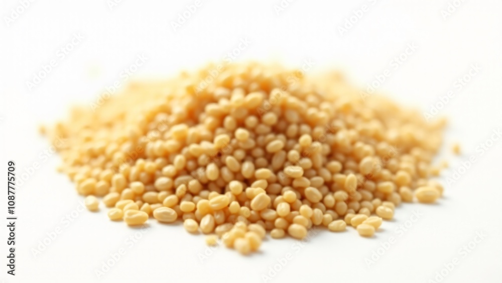 Close-up of a small heap of golden millet grains spread on a clean white surface. Perfect for food, agriculture, and health-related themes, emphasizing natural and organic produce. Close-up of a small heap of golden millet grains spread on a clean white surface. Perfect for food, agriculture, and health-related themes, emphasizing natural and organic produce.