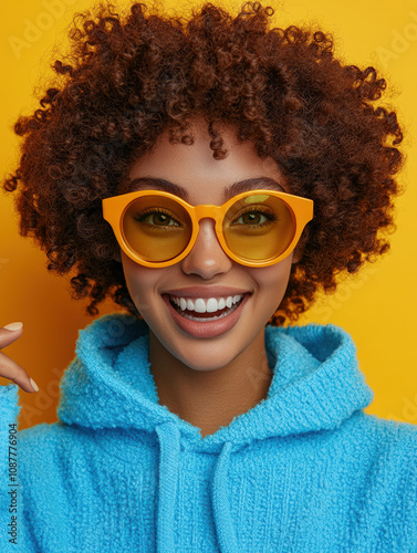 Stylish Woman in Bright Sunglasses and Hoodie  
 photo