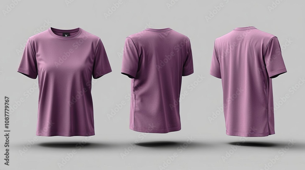 Purple Women s T Shirt Mockup Front Back and Side Views Purple Women s T Shirt Mockup Front Back and Side Views