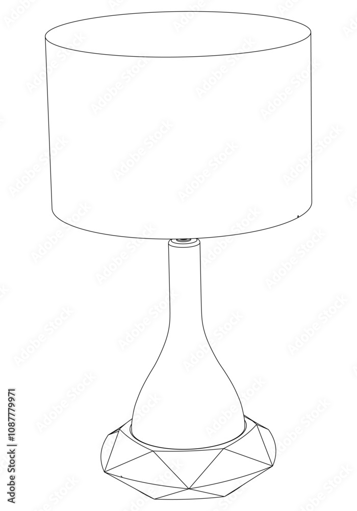 Desk lamp or table lamp isolate. Doodle Black line on white background vector illustration