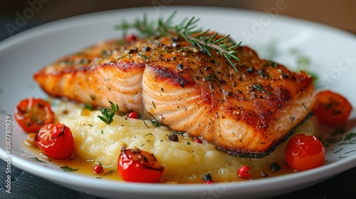 Delicious Salmon with Mashed Potatoes and Rosemary