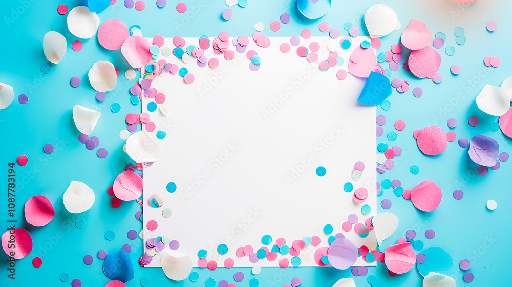 Colorful confetti flying on pastel background Colorful confetti flying on pastel background