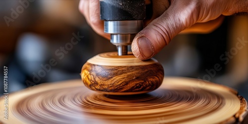 A person using a drill press to drill a piece of wood photo