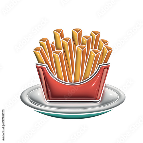 3d illustration of French fries in a paper bag, snack, food