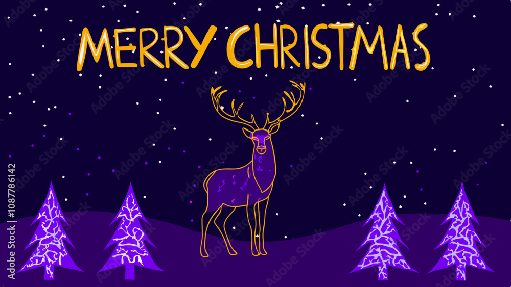 A card with a reindeer and the signature “Merry Christmas” in a minimalistic style A card with a reindeer and the signature “Merry Christmas” in a minimalistic style