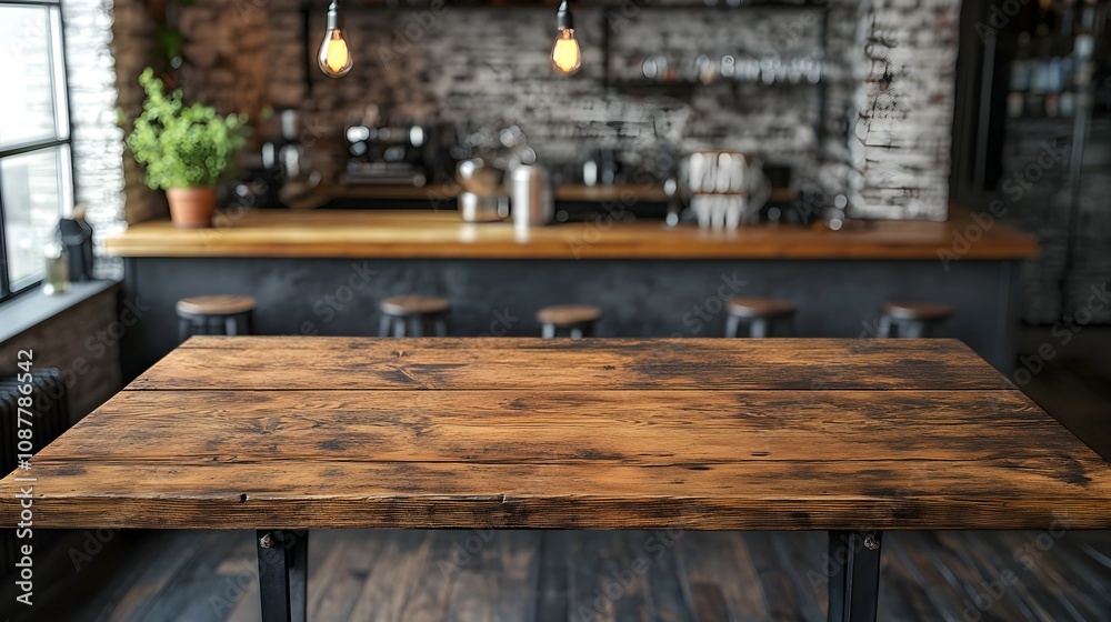 empty wooden table in cafe mockup empty wooden table in cafe mockup