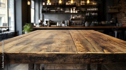 empty wooden table in cafe mockup