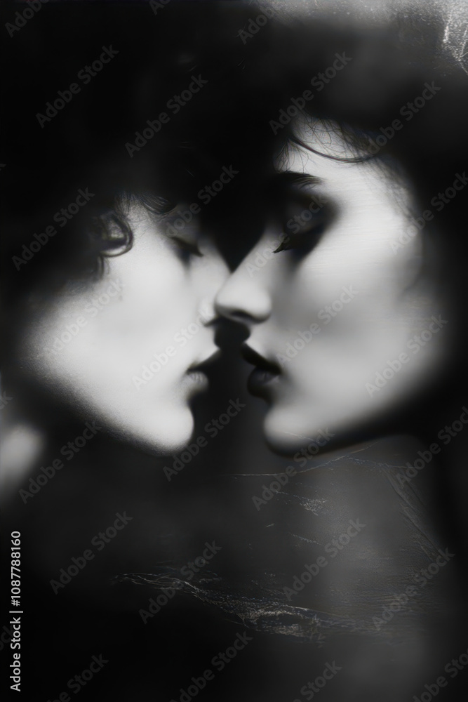 A Romantic Close-Up of Two People Kissing in a Soft, Intimate Moment During Twilight A Romantic Close-Up of Two People Kissing in a Soft, Intimate Moment During Twilight