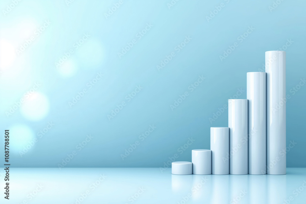 Simple white bar graph showing growth against a light blue background in a modern setting Simple white bar graph showing growth against a light blue background in a modern setting