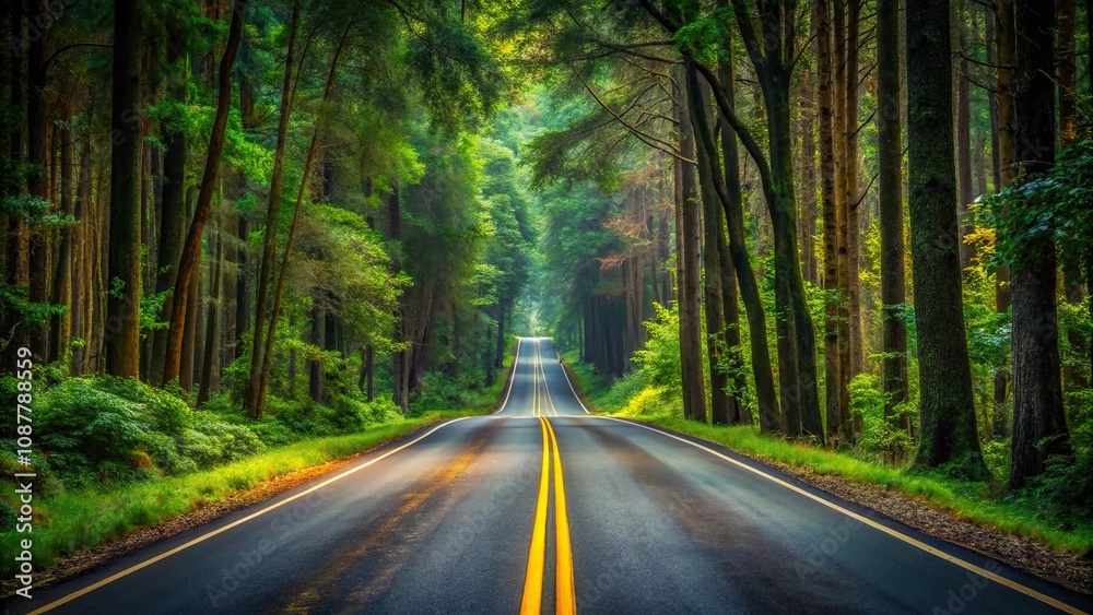 Obraz premium Close-up of a road artery cutting through the forest